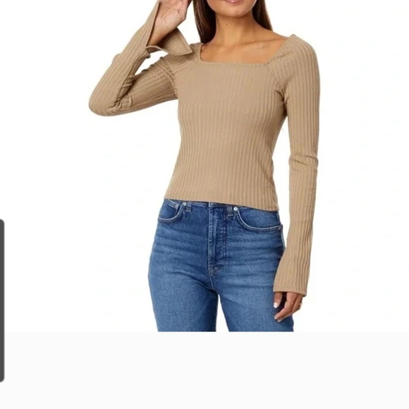 Madewell Ribbed square Neck Long-Sleeve Top Size Medium - Picture 1 of 10